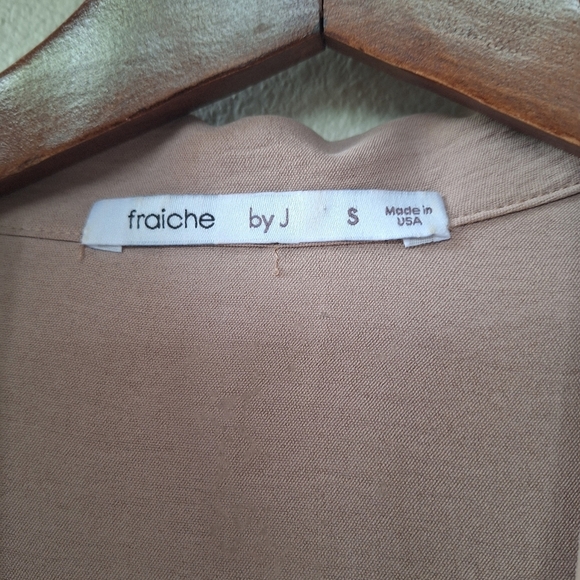 Fraiche by J Tie Balloon Jumpsuit Collared 3/4 Sleeve Taupe Womens Size S - Picture 3 of 9